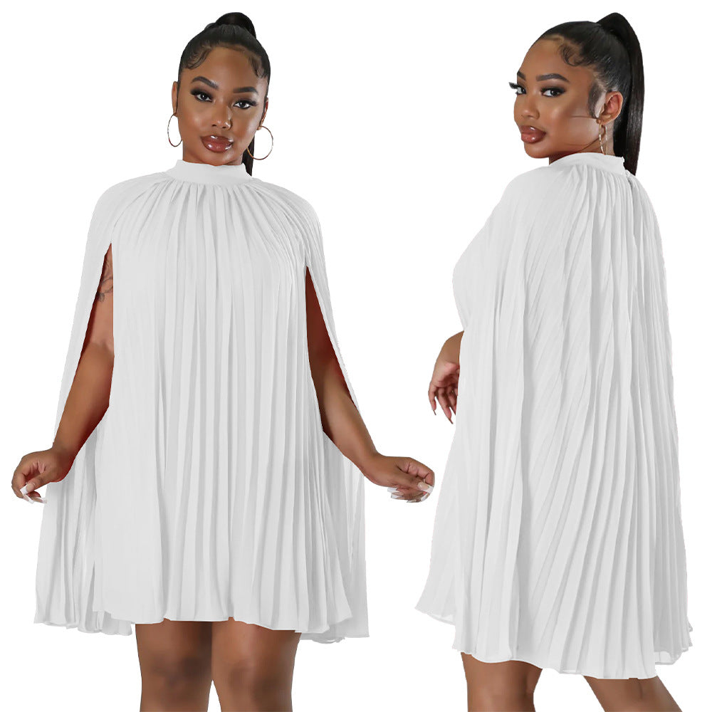 Women's Solid Color Batwing Sleeve Pleated Loose Dresses