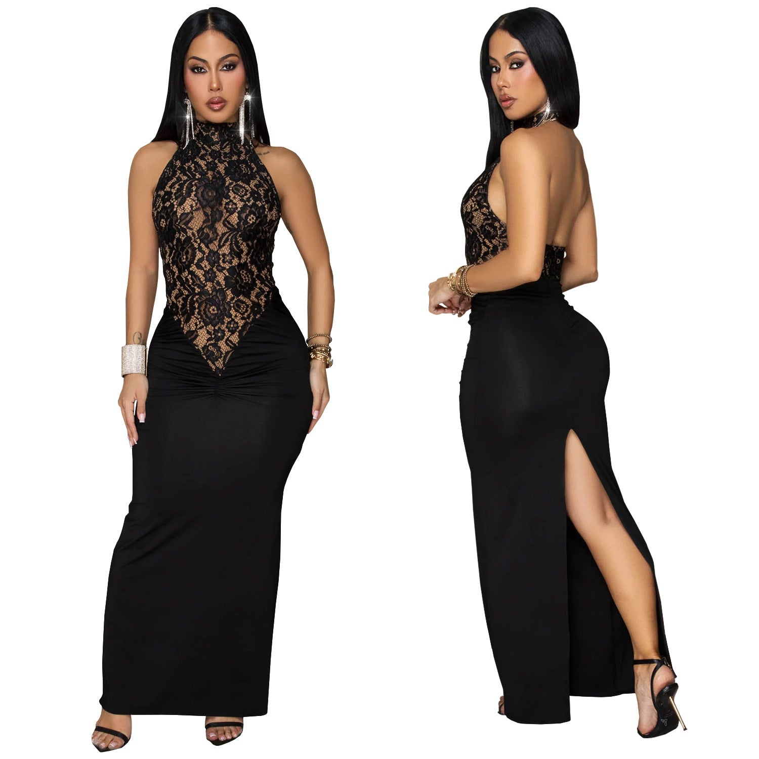 Women's Fashion Wear Sexy Halter Lace Sleeveless Dresses