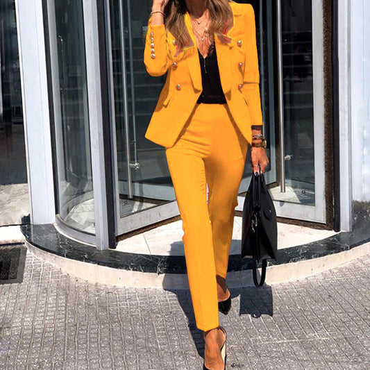 Women's Autumn Solid Color Fashion Two-piece Set Suits