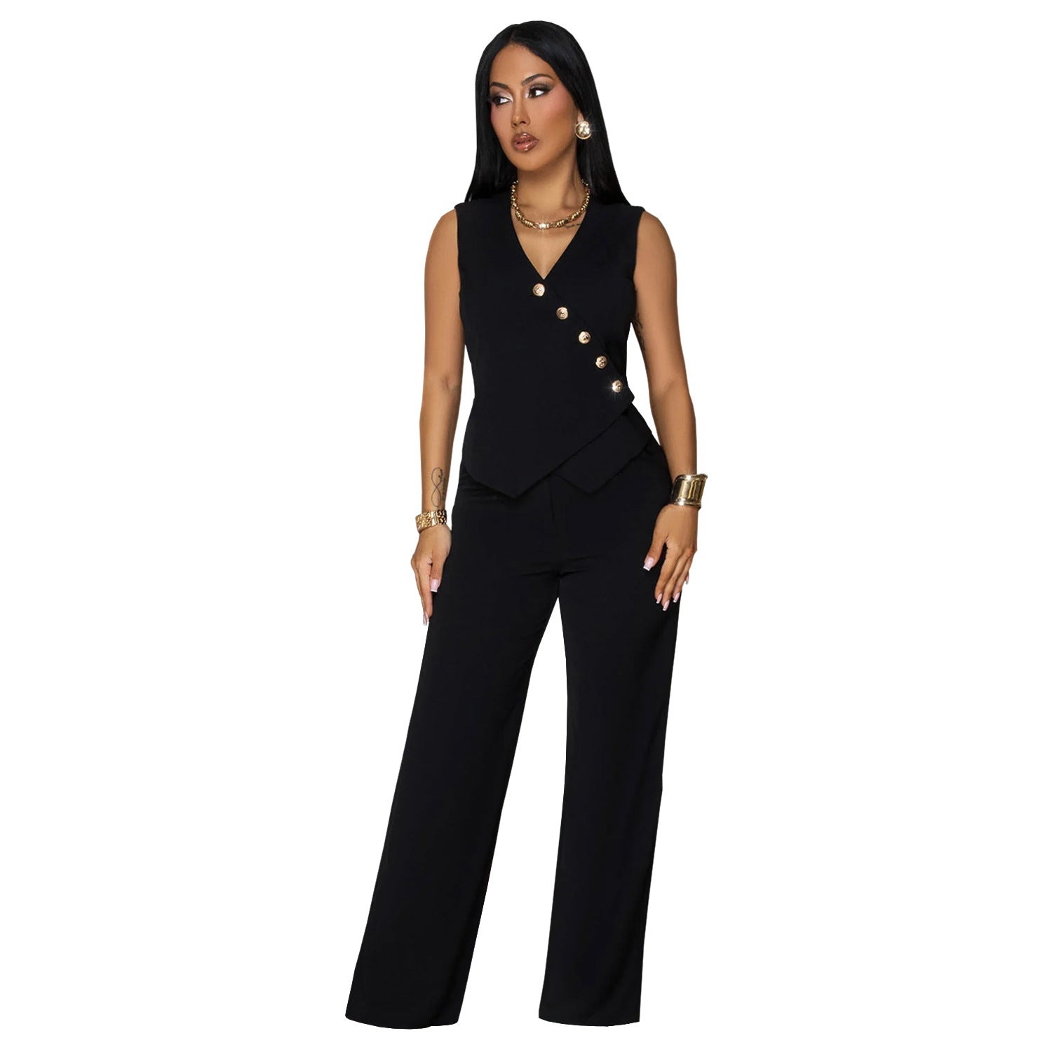 Women's Fashion Wear Casual Sleeveless Trousers Two-piece Tops