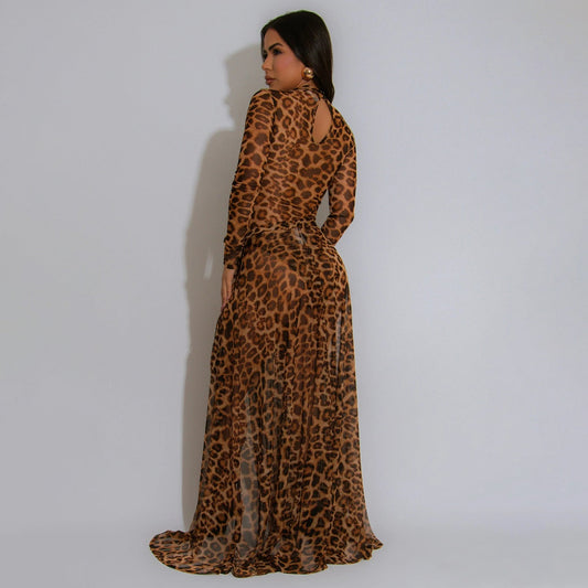 Women's Sexy Leopard Print Nightclub High Slit Suits