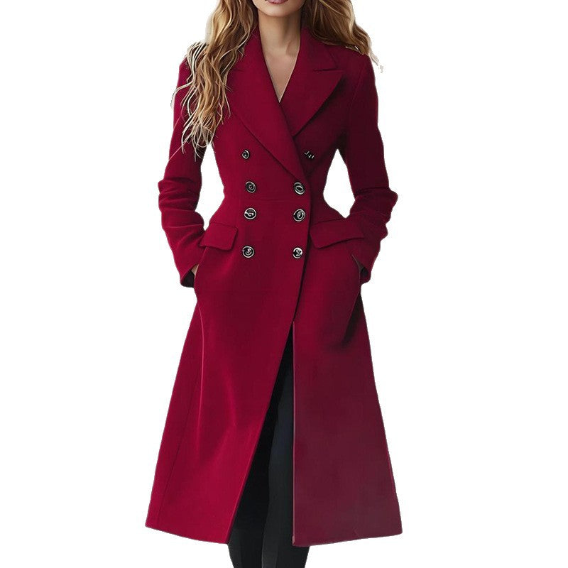 Women's Double Breasted Long Fashion Reversible Woolen Coats