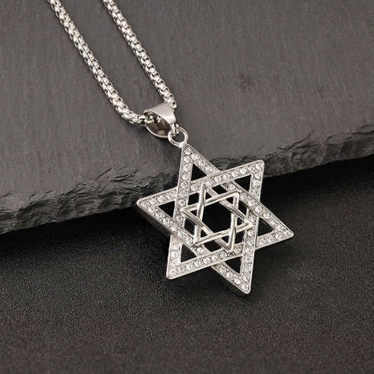 star of david necklace diamond-studded double-layer necklace