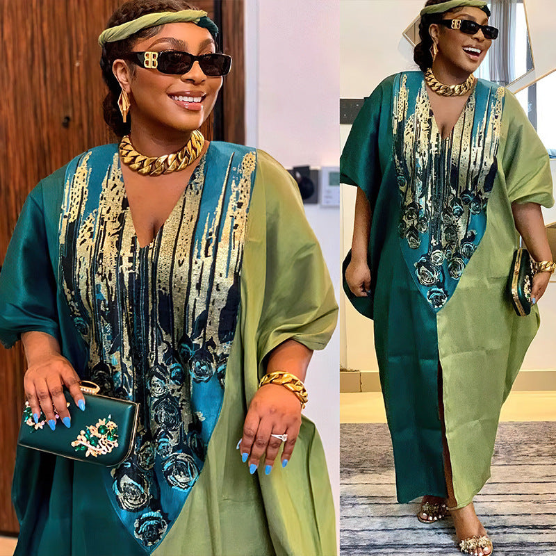 African Ethnic Style Loose Long Robe With Headscarf Dresses