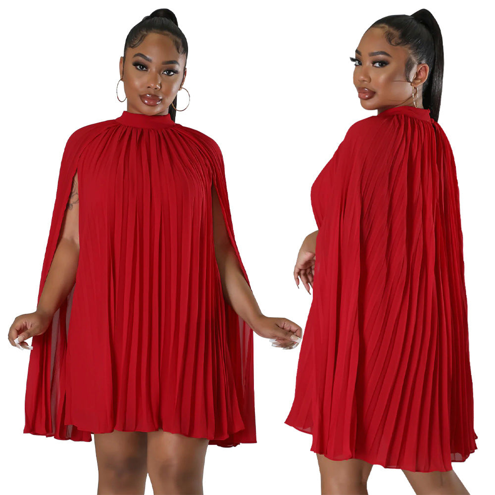 Women's Solid Color Batwing Sleeve Pleated Loose Dresses