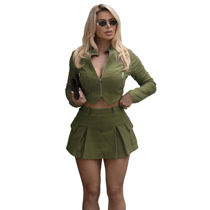 Women's Long-sleeved Zipper Sexy Two-piece Set Suits