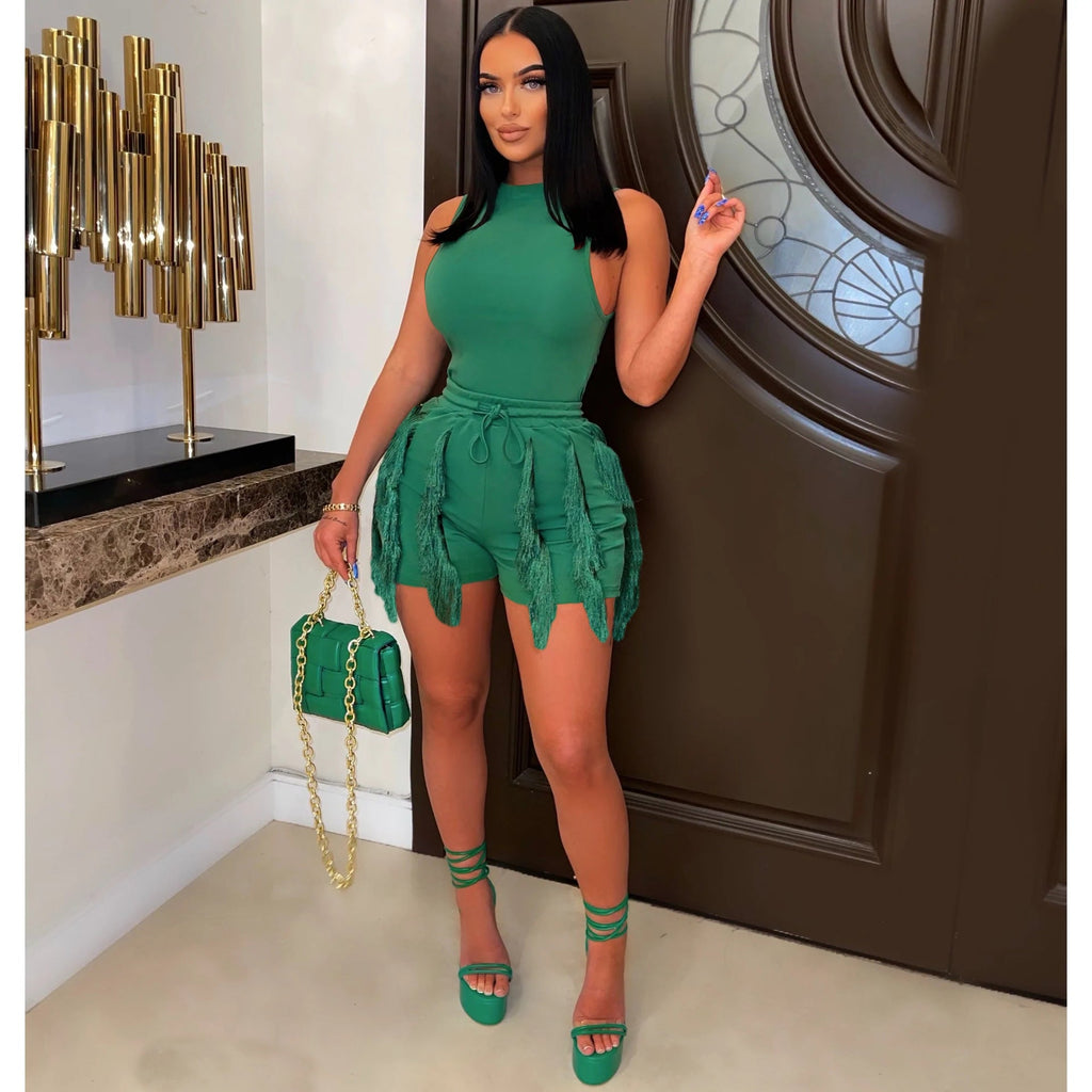 Women's Drawstring Tassel Casual Solid Color Two-piece Dresses