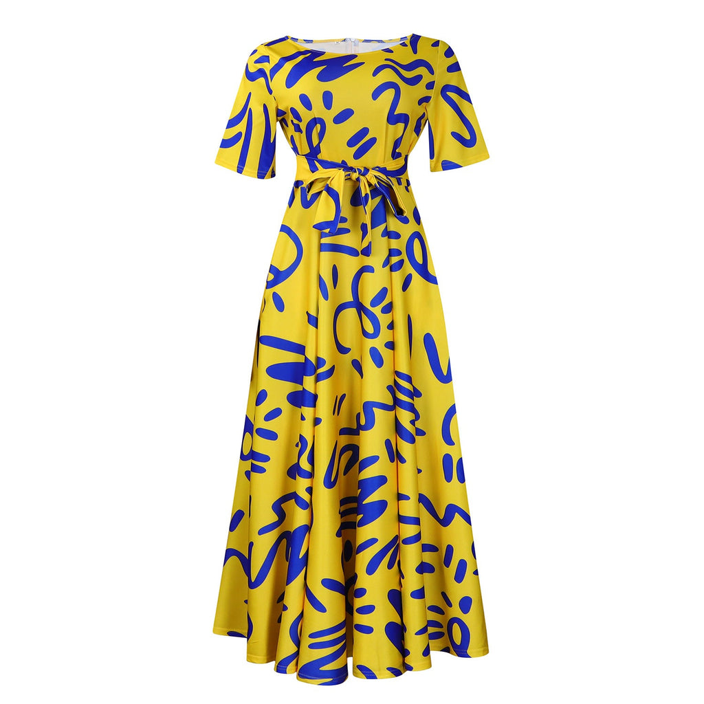 Women's Fashion Elegant Tied African Print Sleeve Dresses