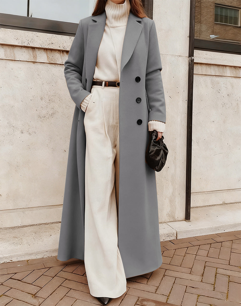 Women's Casual Long Color Warm Woolen Coats
