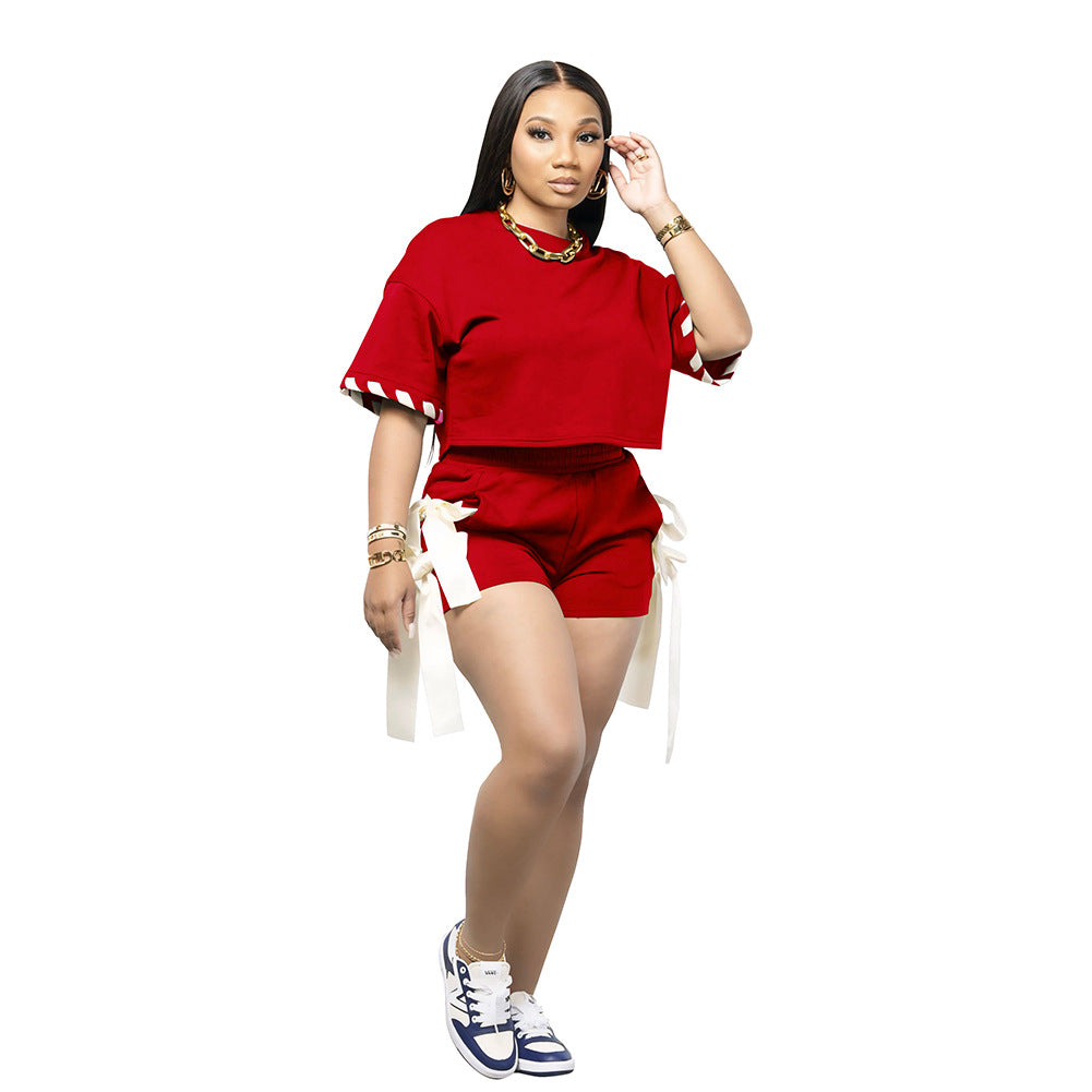 Women's Style Bow Bandage Home Sports Casual Suits