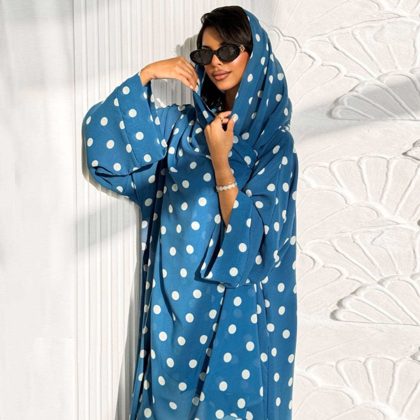 Gorgeous With Dots Robe Headscarf Two-piece Dresses
