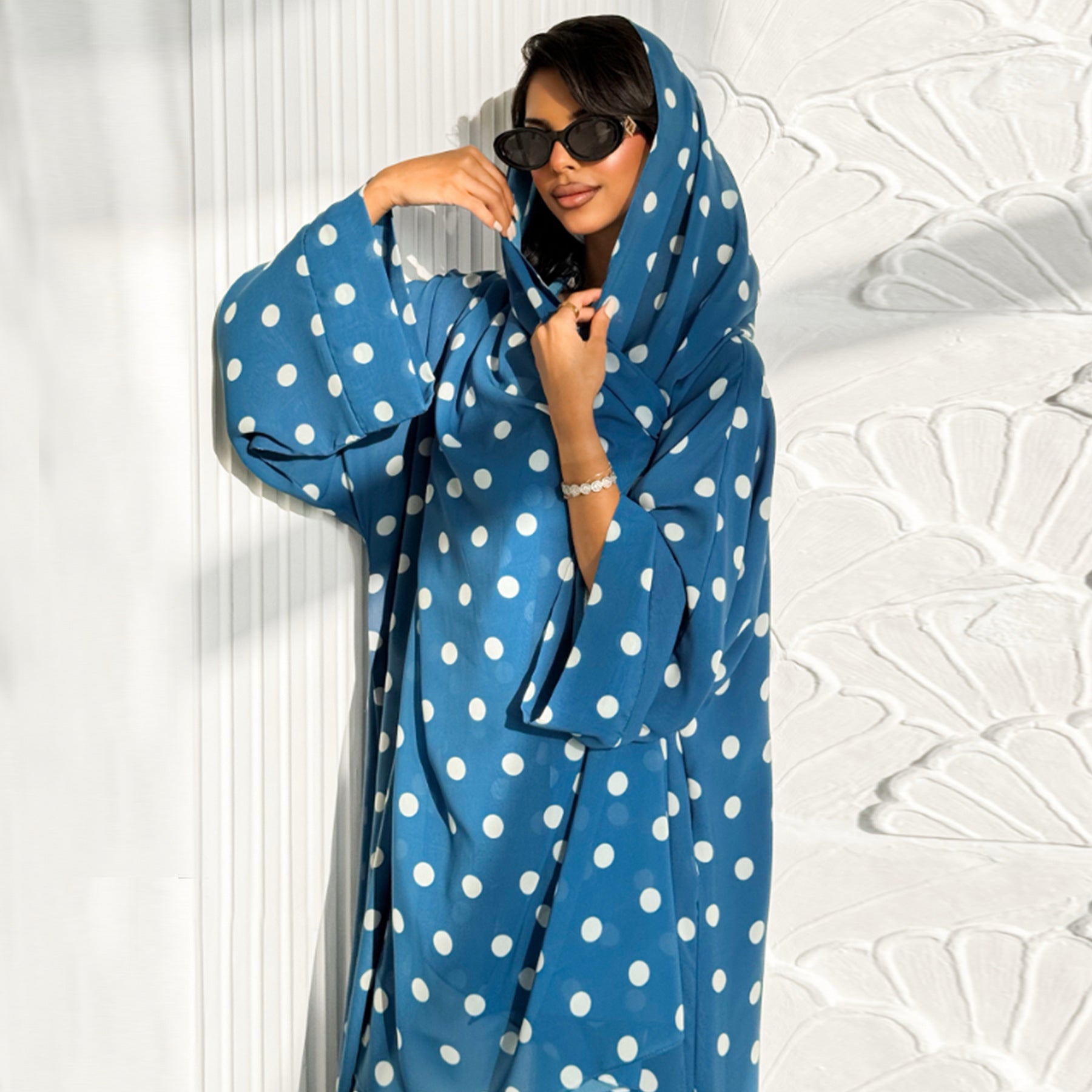 Gorgeous With Dots Robe Headscarf Two-piece Dresses