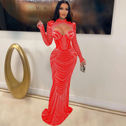 Women's Versatile Slim Fit Rhinestone Dress Dresses