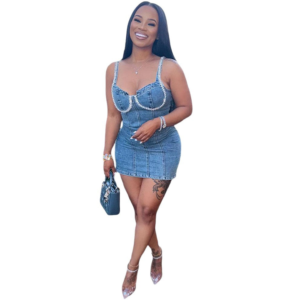 Women's Denim Braces Summer Fashion Sexy Light Dresses