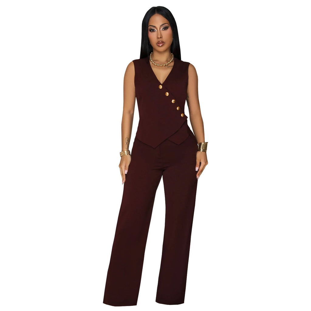 Women's Fashion Wear Casual Sleeveless Trousers Two-piece Tops