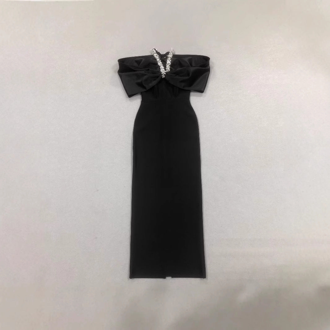 Women's French Style Black Halter Dress Noble Elegant Dresses