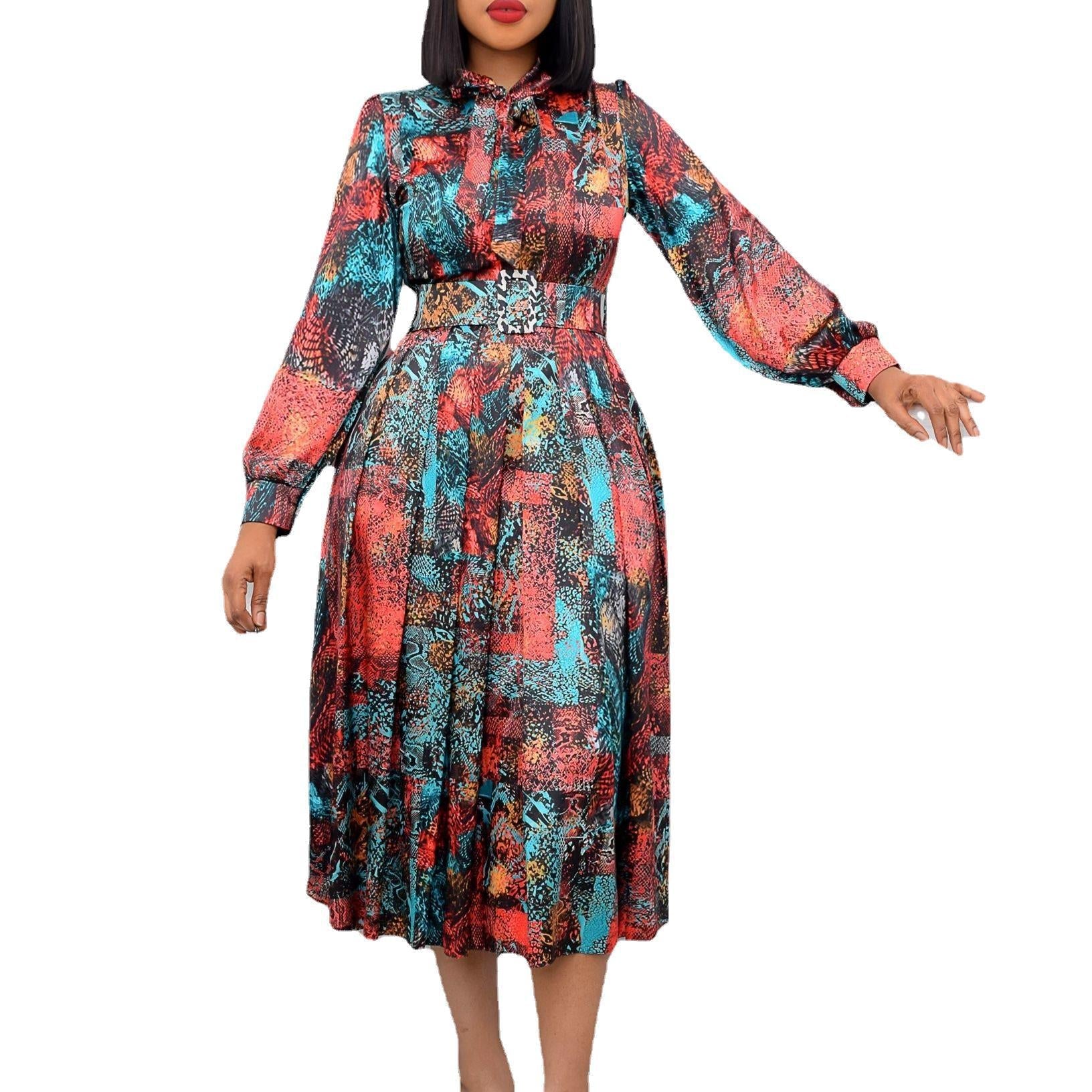 Long Sleeve High Waist Print Banquet Dresses