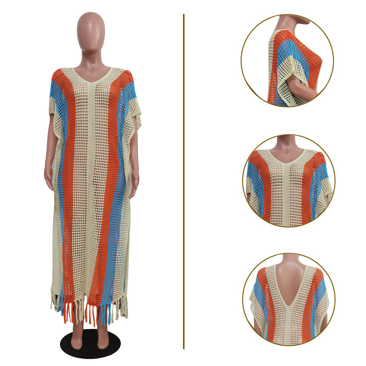 Women's Striped Tassel Knitted Beach Dress Dresses