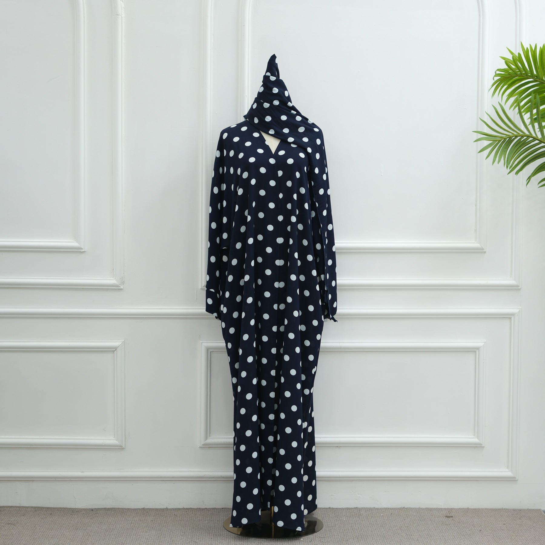 Gorgeous With Dots Robe Headscarf Two-piece Dresses