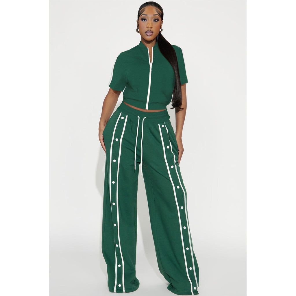 Women's Strap Wrap Breasted Loose Pockets Wide Leg Suits