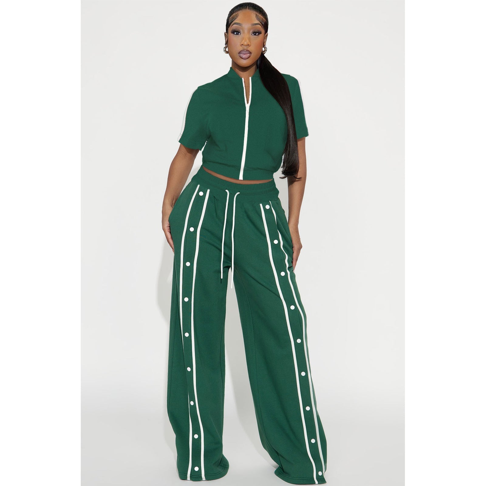 Women's Strap Wrap Breasted Loose Pockets Wide Leg Suits