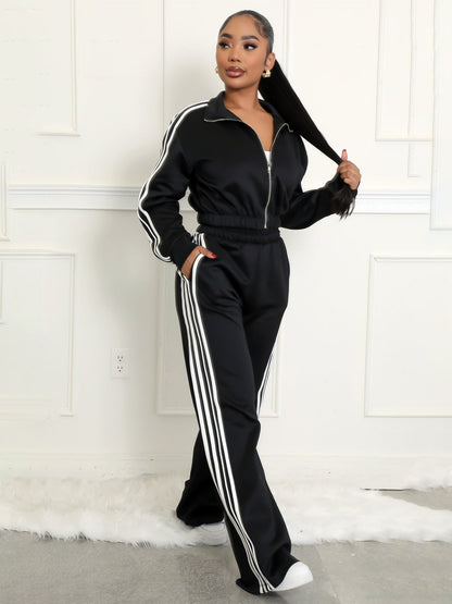 Autumn Striped Zipper Thickening Leisure Commute Suits
