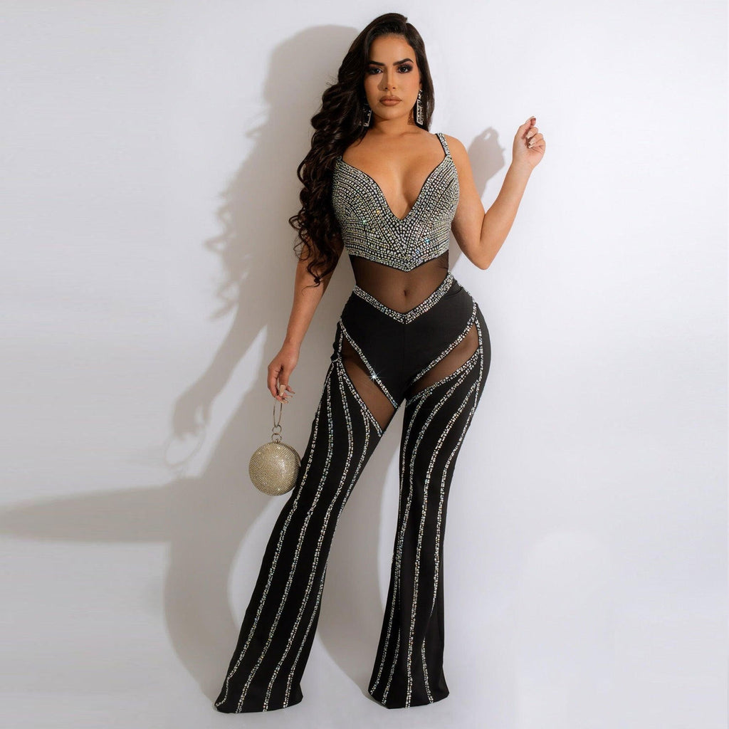 Fashion Sexy Deep V Sling Rhinestone Suits