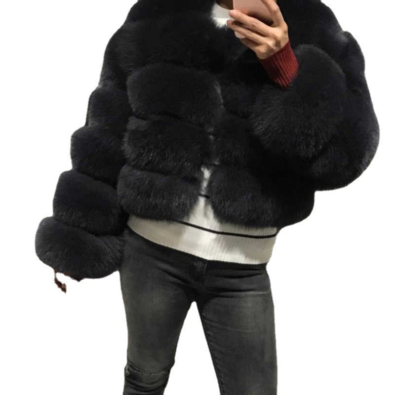 Women's Faux Fox Fur Round Neck Slim Coats