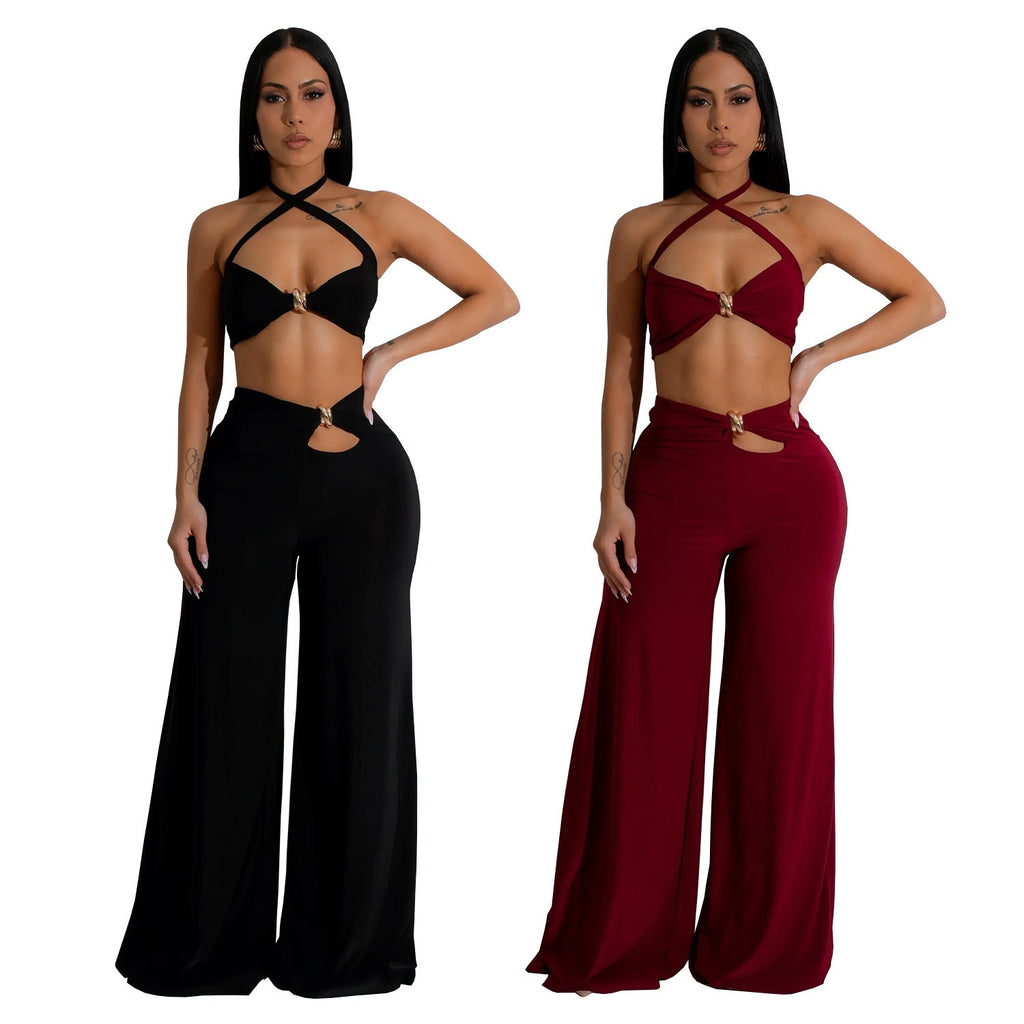 Women's Fashion Wear Solid Color Sexy Tube Trousers Suits