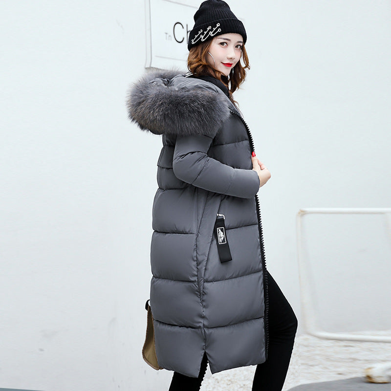 Women's Long Cotton Hooded Large Fur Collar Coats