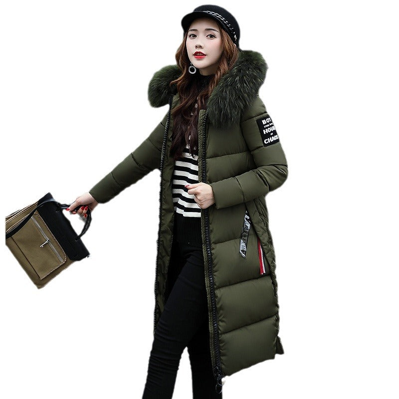 Women's Long Cotton Hooded Large Fur Collar Coats