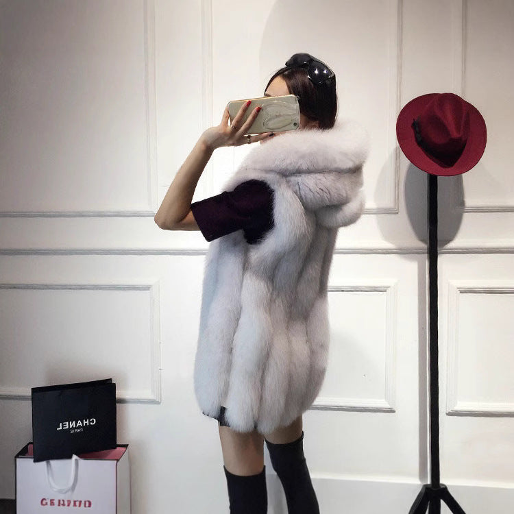 Women's Vertical Stripes Stitching Korean Casual Hood Coats