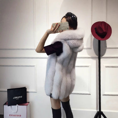 Women's Vertical Stripes Stitching Korean Casual Hood Coats