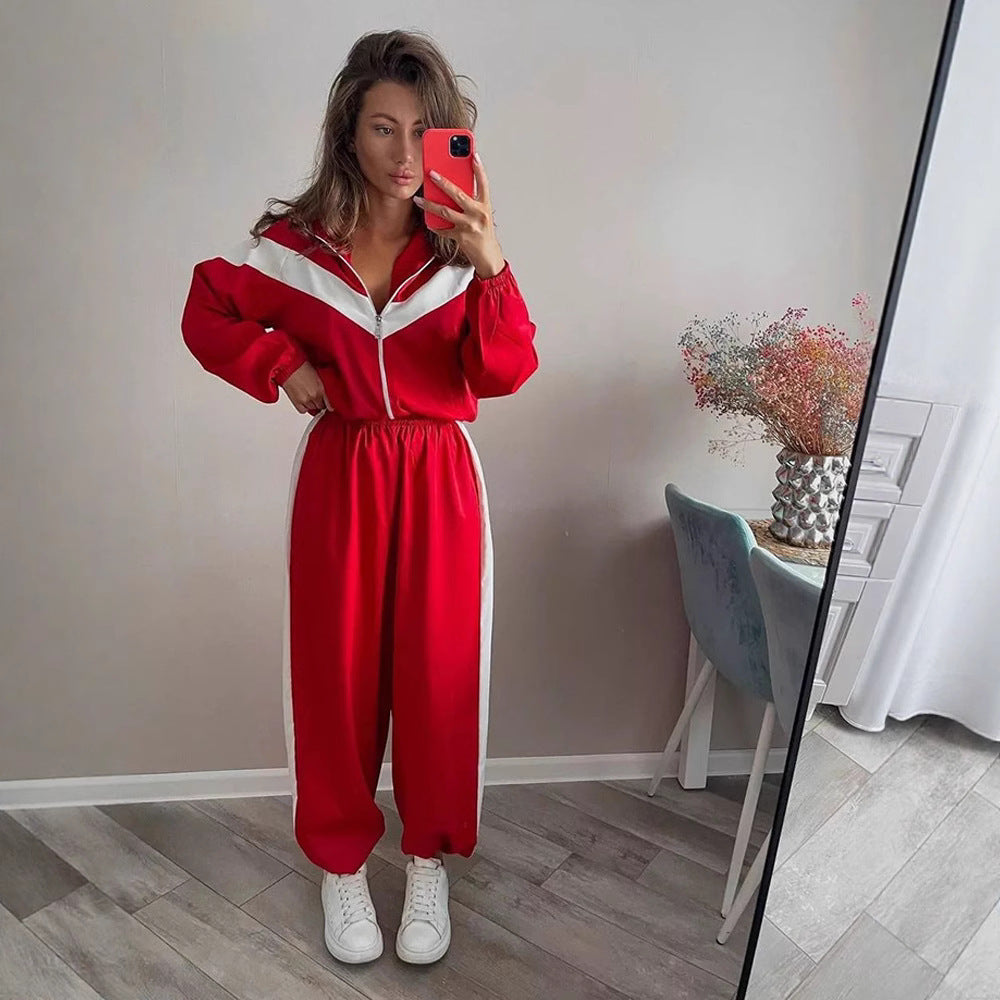 Women's Fashion Casual Long Sleeve Contrast Color Sport Suits