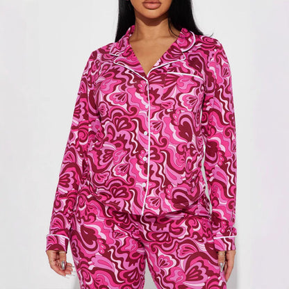 Women's Spring Casual Printed Home Long-sleeved Trousers Single Suits