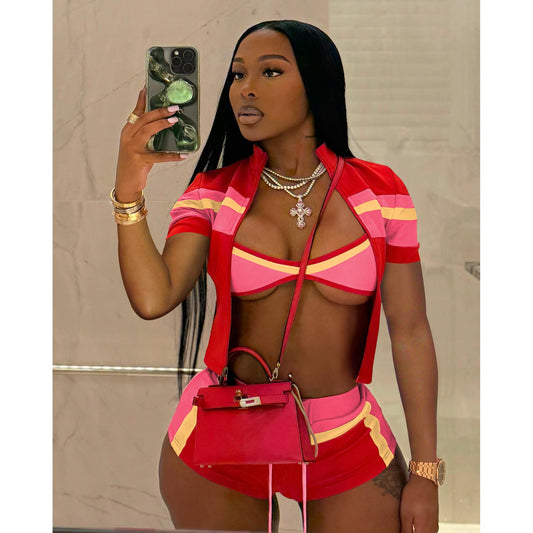 Women's Sexy Contrast Color Three-piece Night Club Suits
