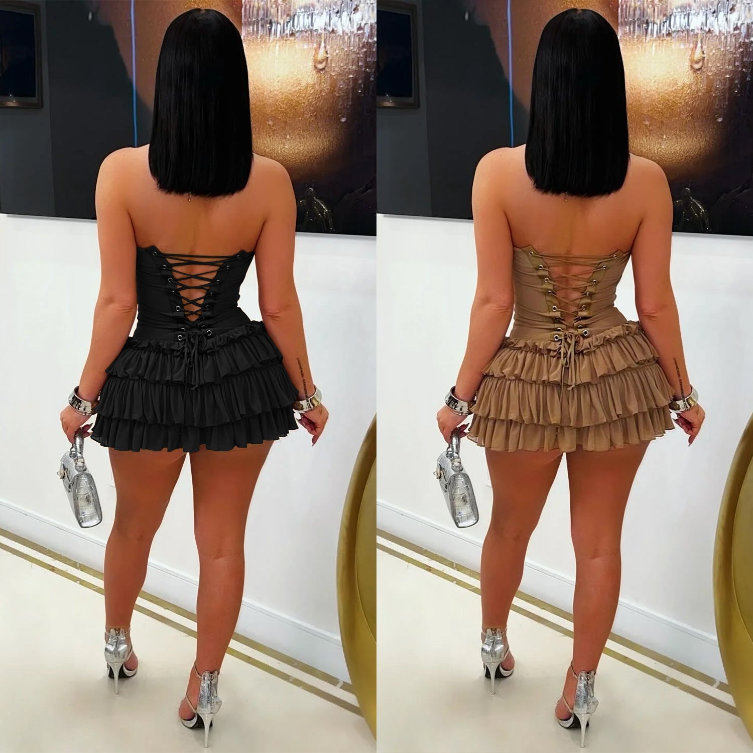 Women's Fashion Wear Sexy Tube Ruffled Dresses