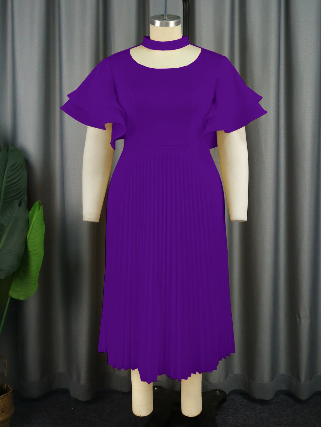 Personality Hollow Out Collar Pleated Elegant Style Ruffled Flared Dresses