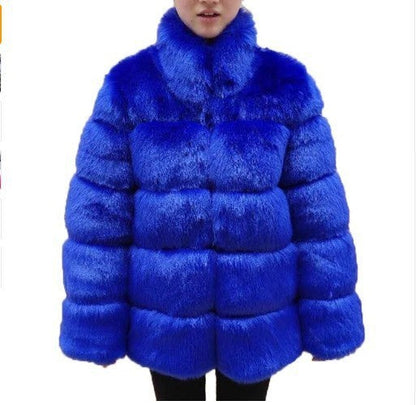 Women's Imitation Fur Fox Horizontal Stitching Artificial Coats