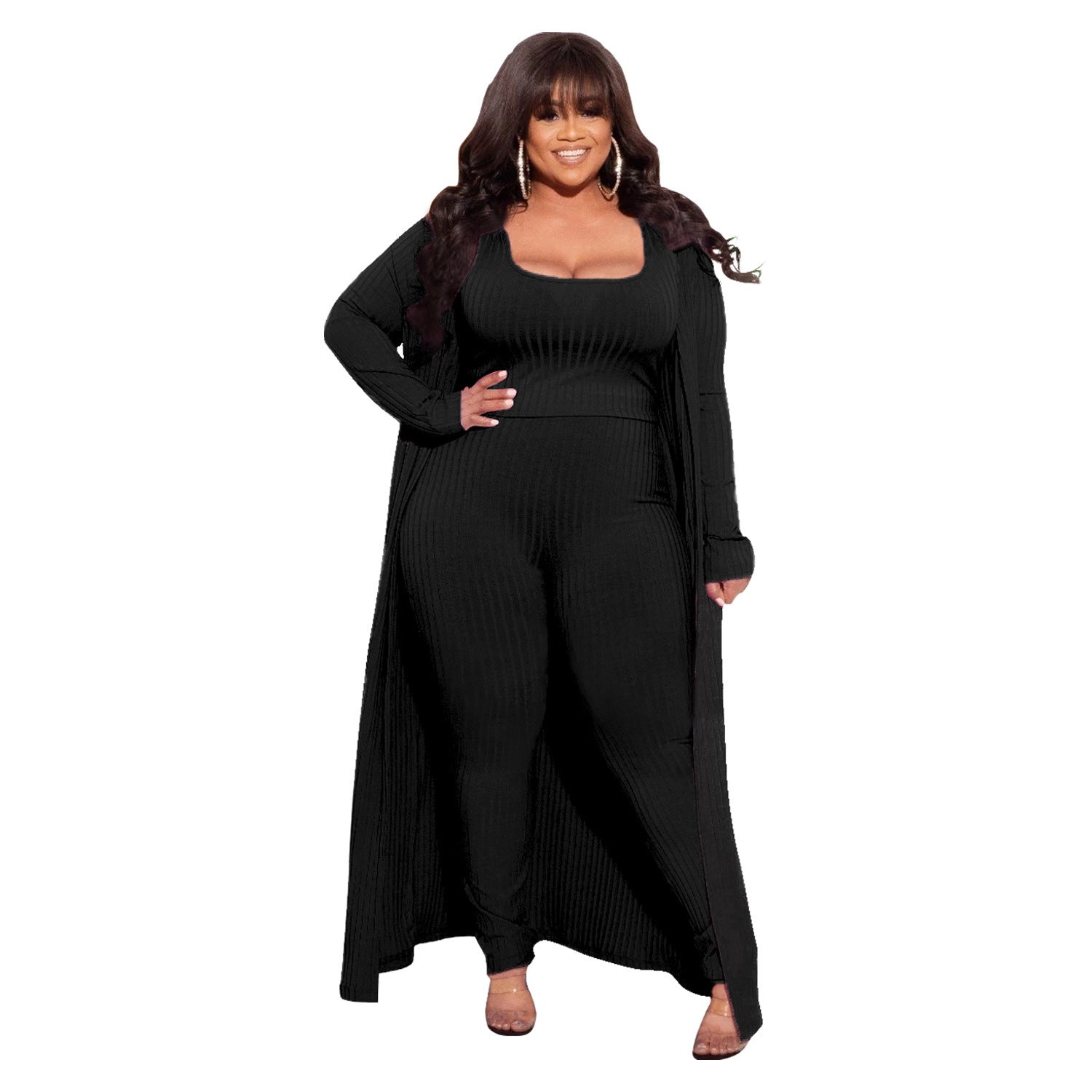 Elastic Sunken Stripe Three-piece Large Fashion Suits