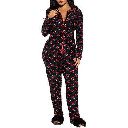 Women's Spring Casual Printed Home Long-sleeved Trousers Single Suits