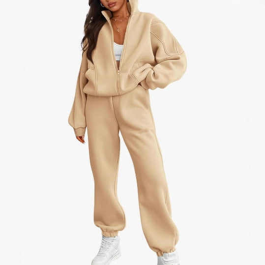 Women's Two-piece Fleece Casual Zipper Loose Fashion Sweaters