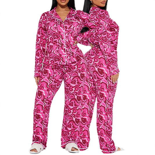 Women's Spring Casual Printed Home Long-sleeved Trousers Single Suits