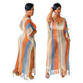 Women's Striped Tassel Knitted Beach Dress Dresses