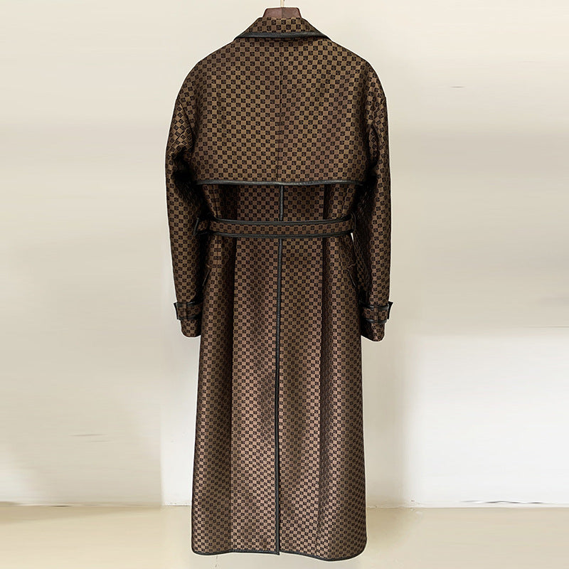 Fashion Belt Jacquard Maze Pattern Extended Coats