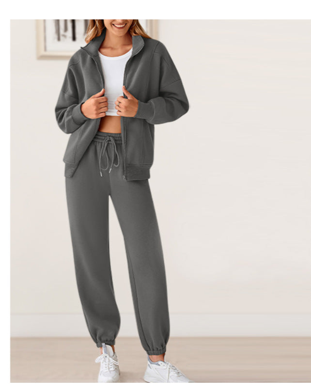 Women's Two-piece Fleece Casual Zipper Loose Fashion Sweaters