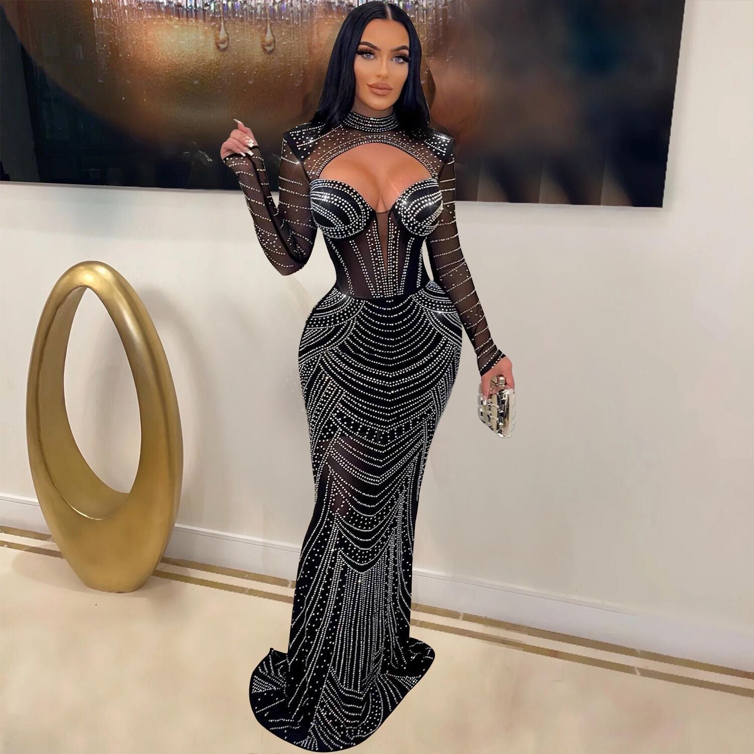 Women's Versatile Slim Fit Rhinestone Dress Dresses