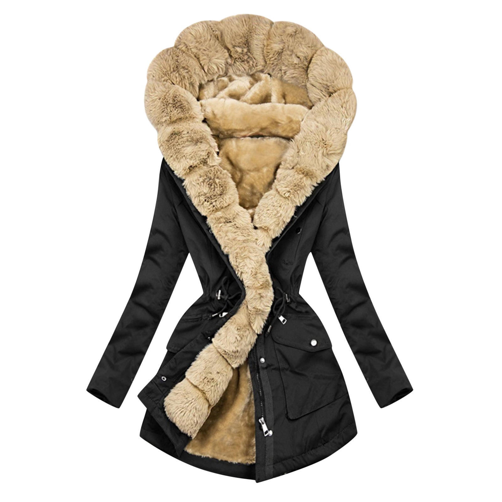 Women's Cool Drawstring Cashmere Fur Collar Jackets