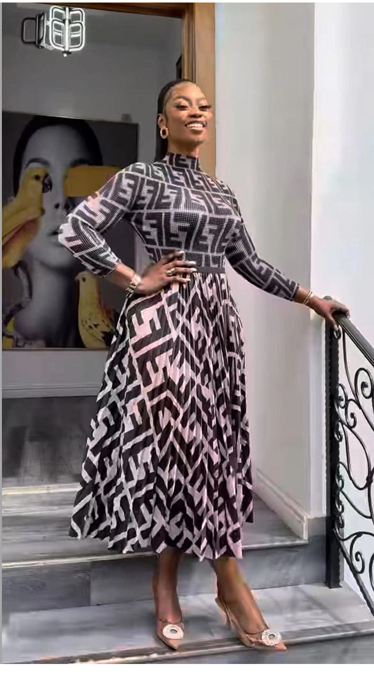Women's Spring Pleated Print Corn Long Sleeve Suits
