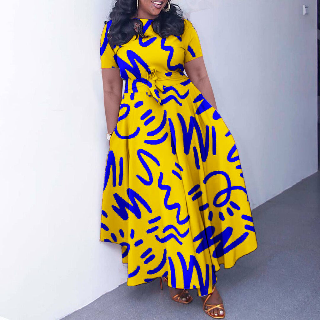 Women's Fashion Elegant Tied African Print Sleeve Dresses